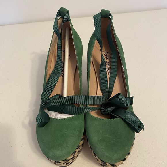 FreePeople Charade Espadrilles Heels Wedges Green LaceUp Boho Chunky Hippie 6.5 - Picture 4 of 6
